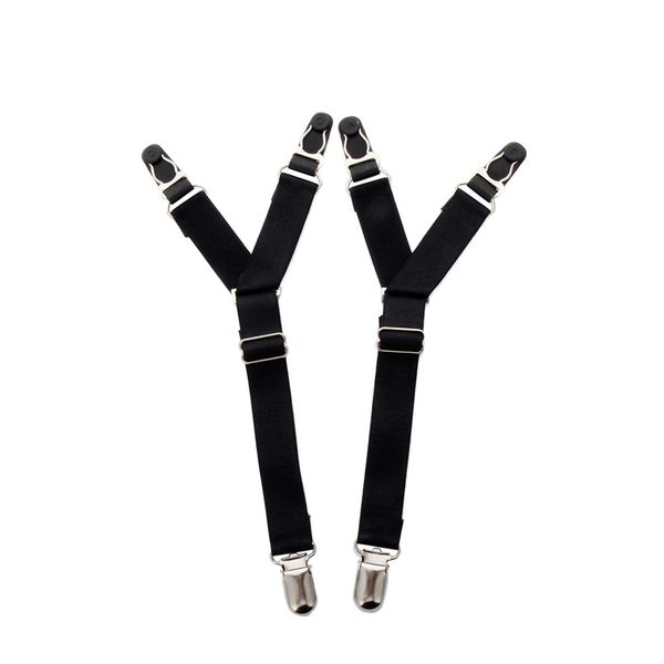 

2-pc female y-shaped double clip eendeek gesp kouseand leg bands garter elastic socks belt metal clips, Black;white