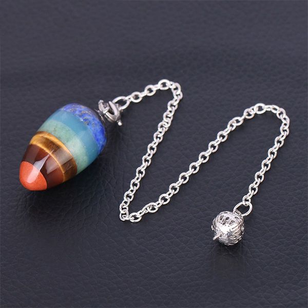 

jewelry pendant seven chakra natural crystal gemstone european and american fashion small oval egg pendant rainbow color unisex, Silver