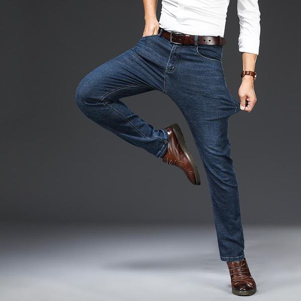 

men's jeans stretch casual autumn winter business straight pants plus, Blue