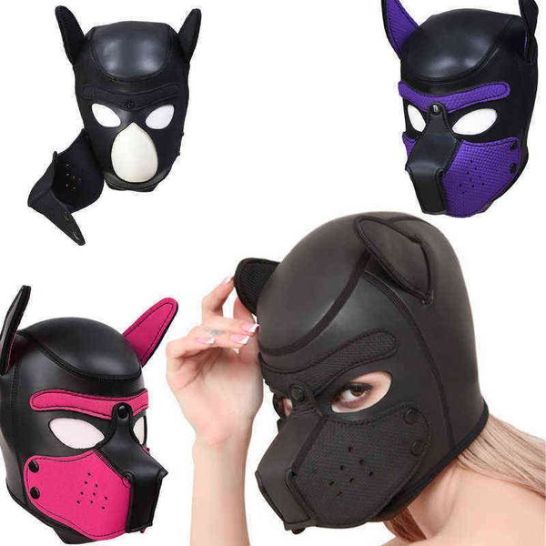 Nxy adulto sm brinquedos de borracha de couro de couro acolchoado capuz pegajoso, cabeça chicote máscara mordaça, BDSM Bondage, sexo para casais acessórios PROJETO Dog Mask0108