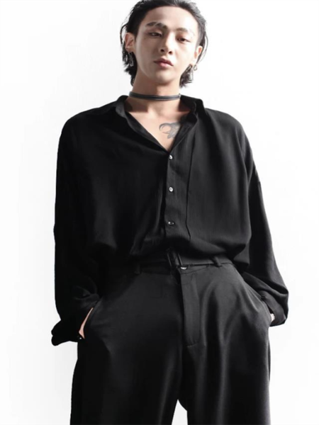

men's casual shirts long sleeve shirt spring and autumn korean stereoscopic cutting youth dark wind loose large size, White;black