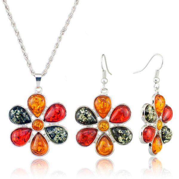 

earrings & necklace beautiful colorful baltic simulated honey exquisite flower earring women's wedding stylish jewelry set dl40901, Silver