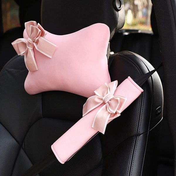 

safety belts & accessories 1pc cute bowknot car seat belt cover headrest neck pillow styling seatbelts protective for women