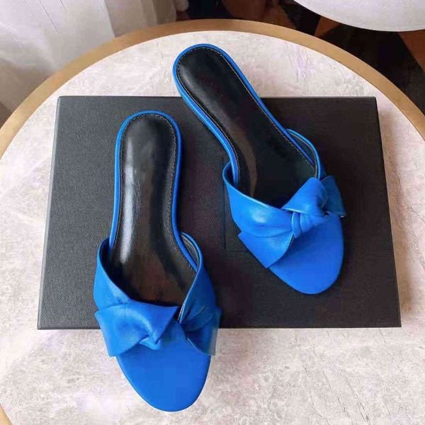 

70% off wholesale sandals flip-flops shoes vallv2021 new full leather classic bow sexy, wild, sweet and simple flat female slippers, Black