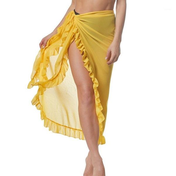

laamei women ruffles sarong bikini cover up beach skirt chiffon wrap skirts swimwear fashion ups beachwear 2021 women's, White;black