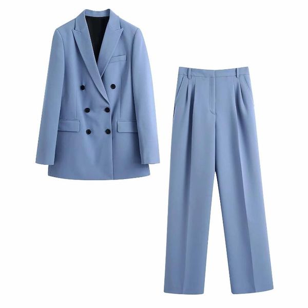 

women's two piece pants 2021 2 set women suit double breasted blazer and trousers elegant high fashion chic lady woman outfits suits, White