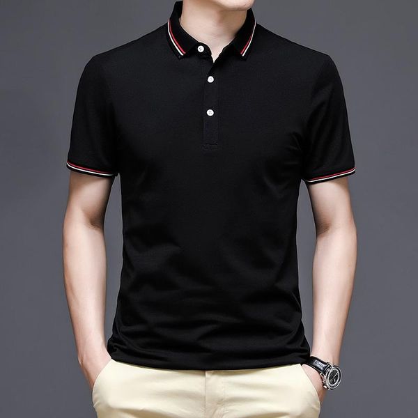 

men's polos short sleeve british shirt lapel bottom t-shirt, White;black