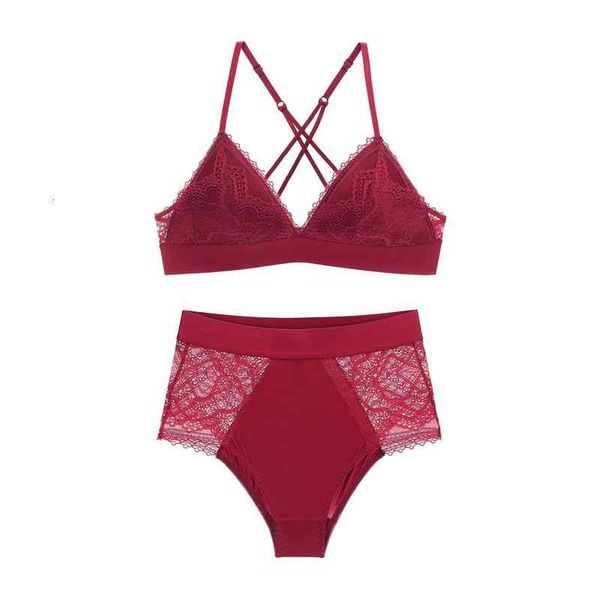 

fashion design luxury bra set lace back shoulder strap cross wide hem rimless underwear, Red;black