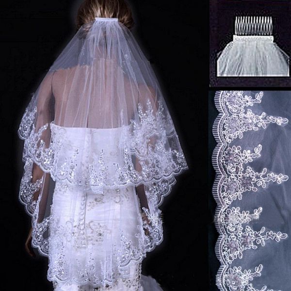 

bridal veils t84b wedding 1.5 meter 2 layer paillette veil lace edge elegant accessories, Black