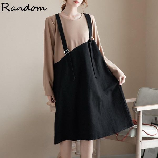 

casual dresses female 2021 autumn fashion patchwork sport dress loose oversize clothes women streetwear big sweet fake two-piece, Black;gray