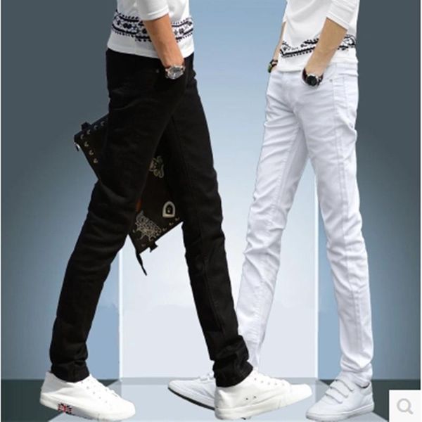 

men's jeans fashion 2021 business pure black and white thin section straight slim young student casual teenager pencil pants, Blue