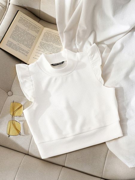 

mock neck ruffle detail a10g#, White