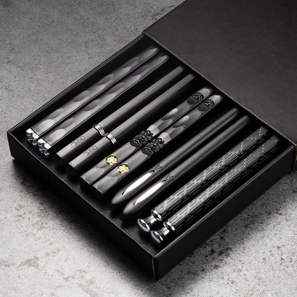 

chopsticks 5pairs japanese alloy non-slip sushi sticks pot kitchen reusable laser engraving tableware gift