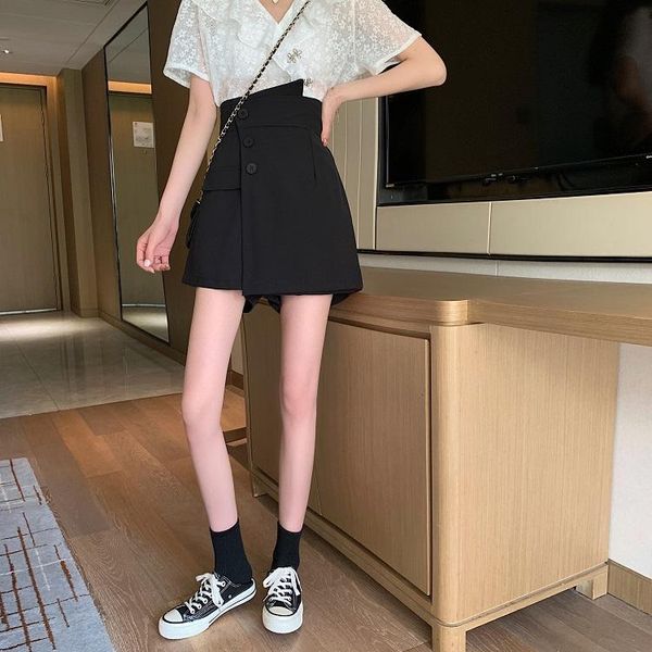 

women's shorts 3064 korean version of the high-waisted, thin, irregular, niche a-line wide-leg casual, White;black