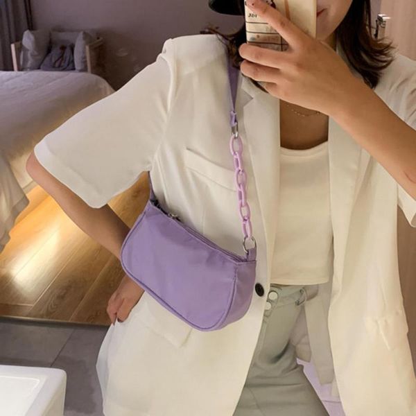

link, chain fashion candy color ladies armpit bag retro nylon female hobos handbag vintage design women shoulder clutch purse, Black