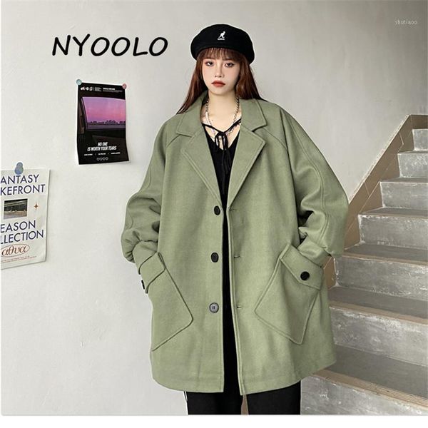 

women's wool & blends nyoolo casual classic solid color big pockets patchwork long sleeve woolen coats women clothes autumn winter eleg, Black