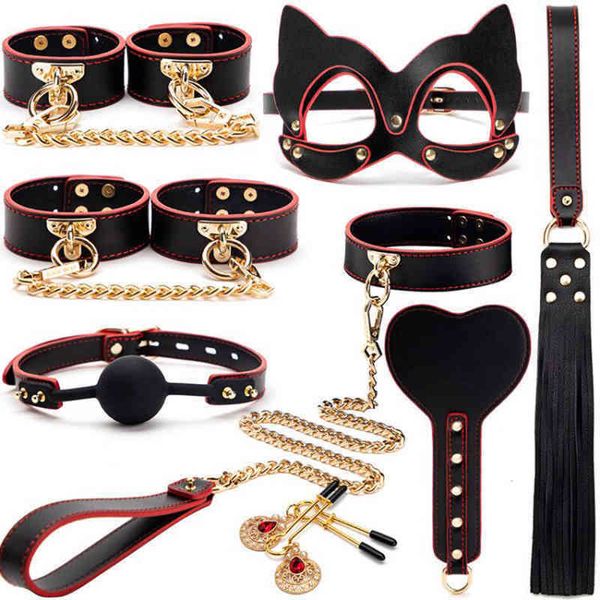 Nxy SM Bondage Blackwolf Kit sadomaso Set bondage in pelle Manette fetish Collo Gag Wave Giochi erotici per donne Coppie adulte 1220