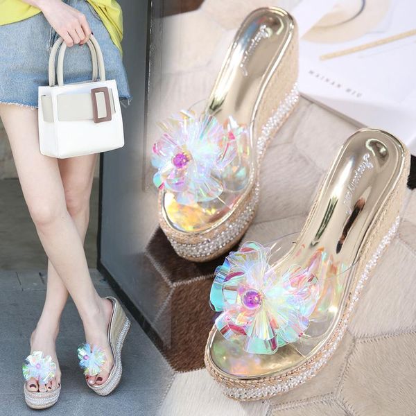 

dress shoes fashion flower women wedges high heel sandals, Black