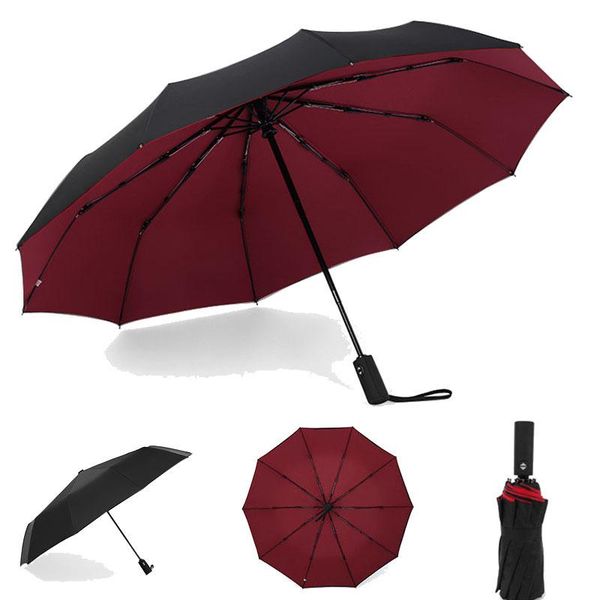 

umbrellas double layer windproof women's automatic umbrella female male ten bone three folding men's large rain business parasol