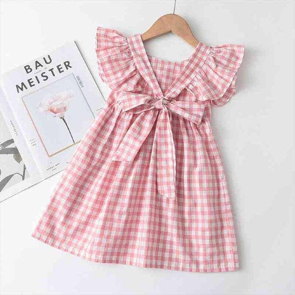 

girls casual dress summer kids sleeveless costume sweet plaid dresses children bow-knot clothing suits 3-7 years, Red;yellow