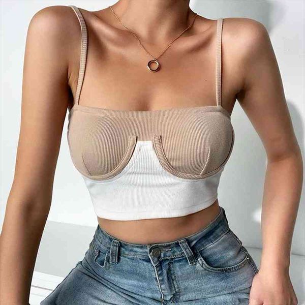 

hirigin womens color block camisole summer backless underwire crop girls slim short clothing, White