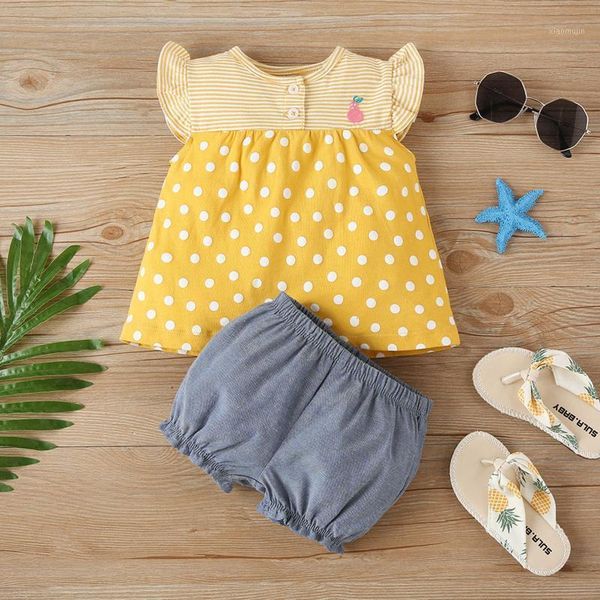 

clothing sets baby girl clothes set casual 9m-3t born infant girls stripe dotted print and solid shorts outfit vetement fille, White
