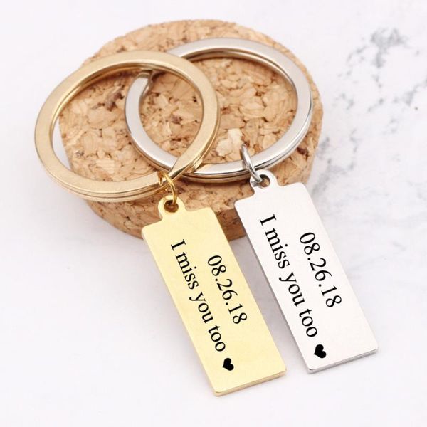 

keychains date customized key chain engraved i miss you too keyring gifts for couples lover's keys holder family parents tag bag charm, Silver
