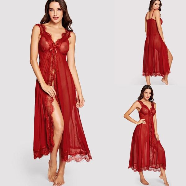 

women's sleepwear elegant v neck women nightgown custom made short sleeve lace lingerie for po fashion party bed bathrobe, Black;red