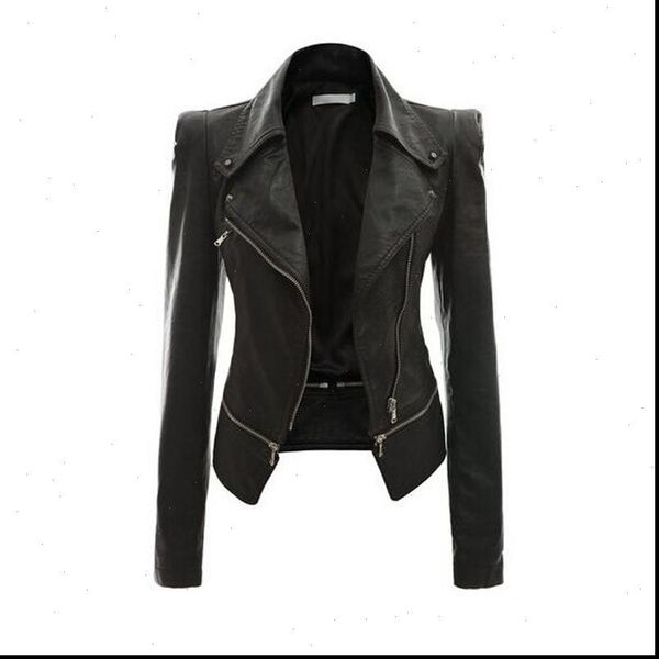 

women jackets spring 2021 new women faux leather jacket gothic moto jacket zippers long sleeve goth female pu jackets 809f, Black;brown