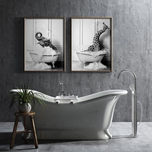 

paintings cute animal pictures canvas painting wall art fun giraffe elephant poster hd print for living room bathroom decoration cuadros