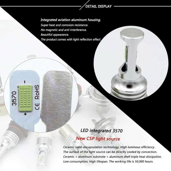 

car headlights 12v-24v led lights 3570 h7 8000k headlight bulbs kit high low beam