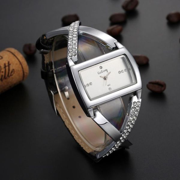 

wristwatches quartz analog crystal rhinestone adjustable pu leather band women wristwatch daily cross bracelet rectangle stainless steel cas, Slivery;brown