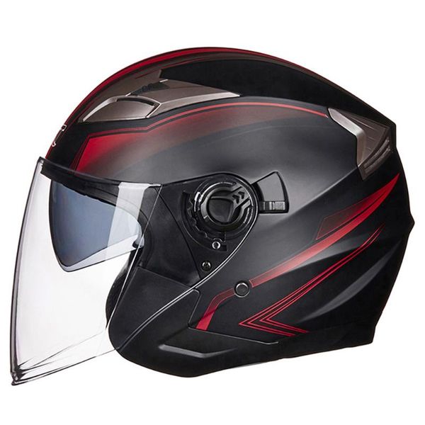 Motosiklet Kaskları Siyah Kırmızı Kask Açık Yüz Motosiklet Biker Sürme Çift Lens Scooter Motocross Moto Crash Casco