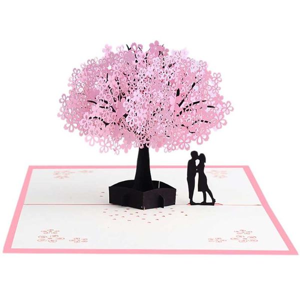 

greeting cards 3d up creativity cherry tree love valentine anniversary easter birthday paper carving manual card