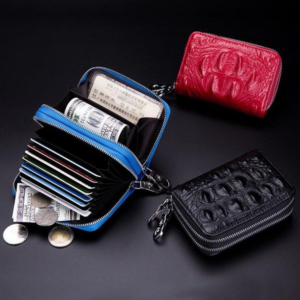 

card holders genuine leather crocodile zipper bank holder wallet men women business creditcard cover case protection cardholder, Brown;gray
