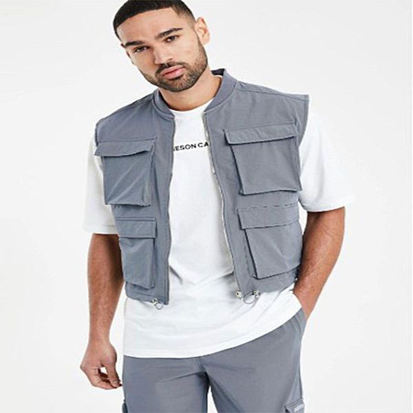 

men's jackets 2021 trend sports vest casual multi-mouth bag zipper elastic waist comfortable fashionable for men, Black;brown