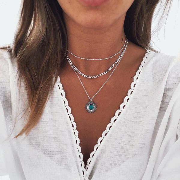

pendant necklaces multi layered choker necklace women color chain virgin mary coin pendants fashion hippie luxury jewelry female gifts, Silver