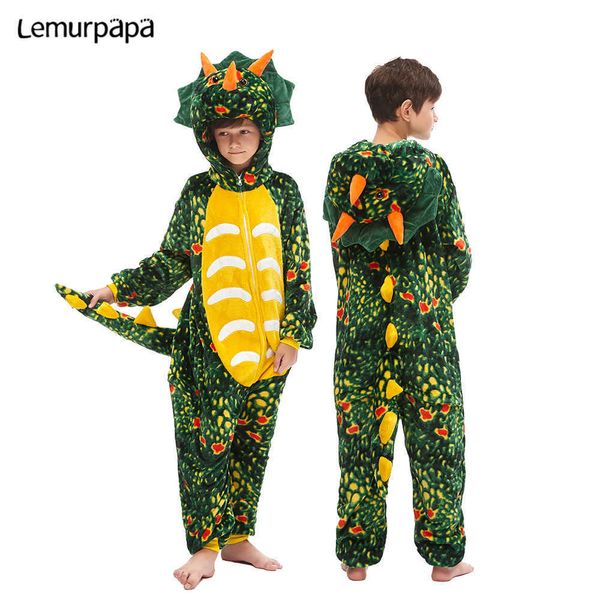 Çocuk Kigurumi Homewear Onesies Çocuklar Karikatür Sevimli Dinozor Pijama Pijama Takım Elbise Kız Erkek Parti Çocuk Cosplay Tulum 210908