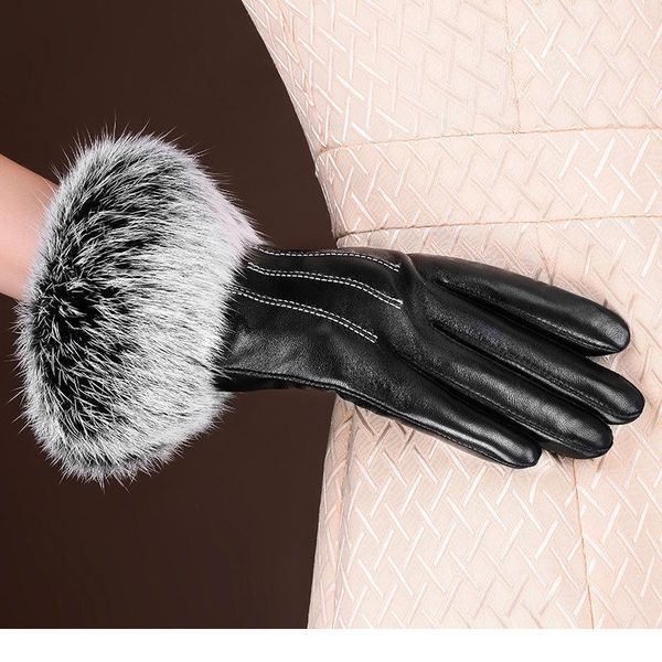 

leather gloves winter touch screen genuine leather women gloves pelucia lining driving gloves fur luxurious mitaine femm jlljnb, Black