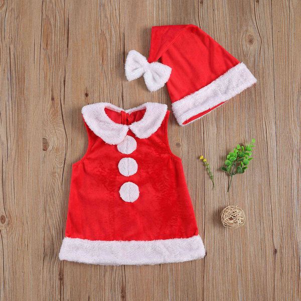 Pudcoco recém-nascido roupas de bebê 2 pcs roupas de natal vermelhas coral lã sem mangas colete boné infante roupas de Natal para menino menina g1023