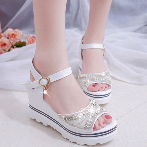 

wedges shoes for women summer party sandals ladies elegant crystal platform sandal peep toe sandals shoes 2020 zapatos de mujer h20n#, Black