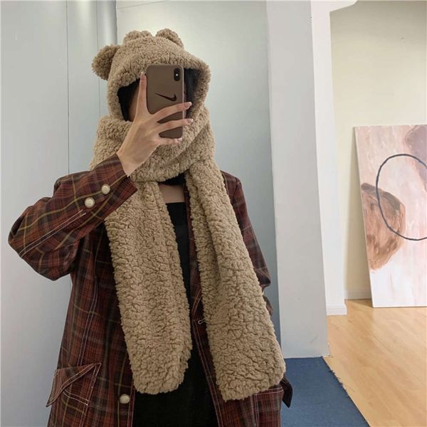 

designer coco love bear ear scarf one cap autumn and winter lovely lamb cashmere warm neck, Blue;black