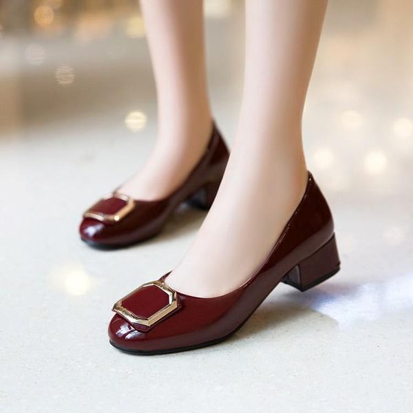 

dress shoes big size ladies high heels women woman pumps metal decoration rough heeled single, Black