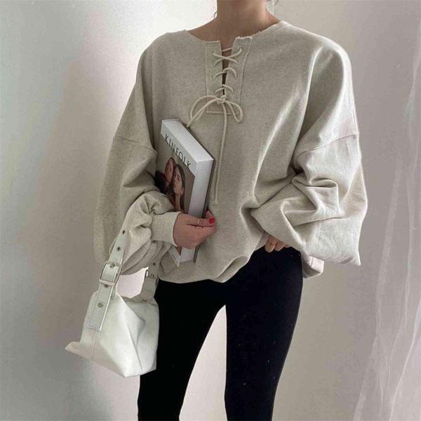 

women's jackets hzirip oversize lantern sleeves chic solid sweatshirts loose pullovers autumn age-reducing cotton femme retro casual g, Black;brown