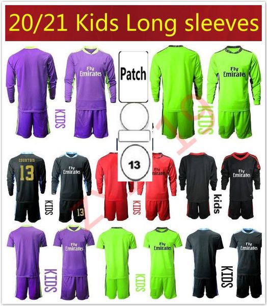 

new 2020 2021 children soccers jerseys long sleeves kids kit soccer shirt 20 21 1 navas 13 courtois goalkeeper boys youth football uniforms, Black