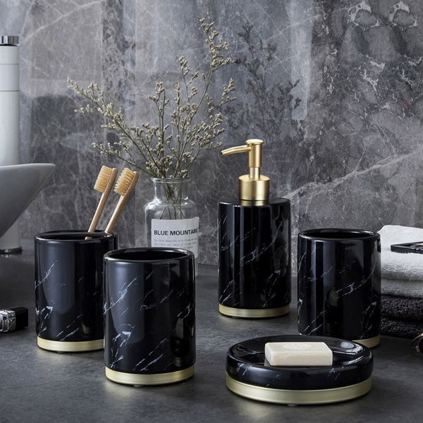 

2021 new accessories ceramic tooth brush holdersoap dish soap dispenser gargle cup european style bathroom set wedding gift ld5h