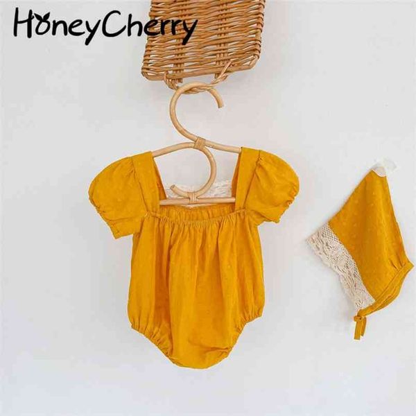 

summer baby backless lace short sleeve bodysuit girl clothes 210702, Blue