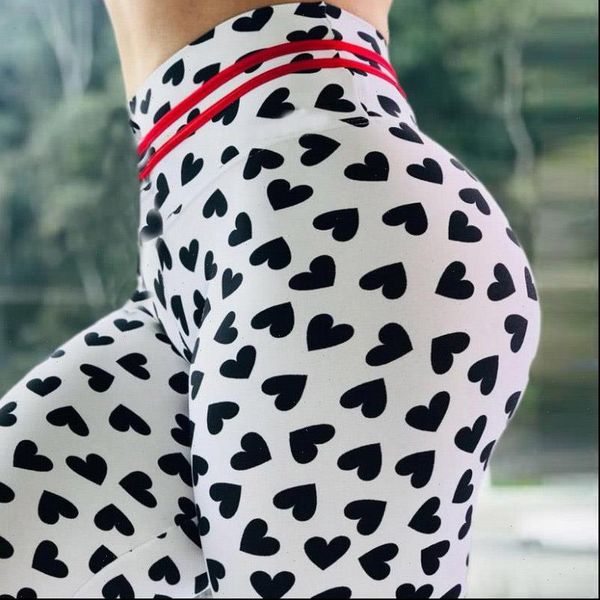 

high waist fitness leggings women heartbeat printing fashion push up ankle length pants elasticity women leggings, Black