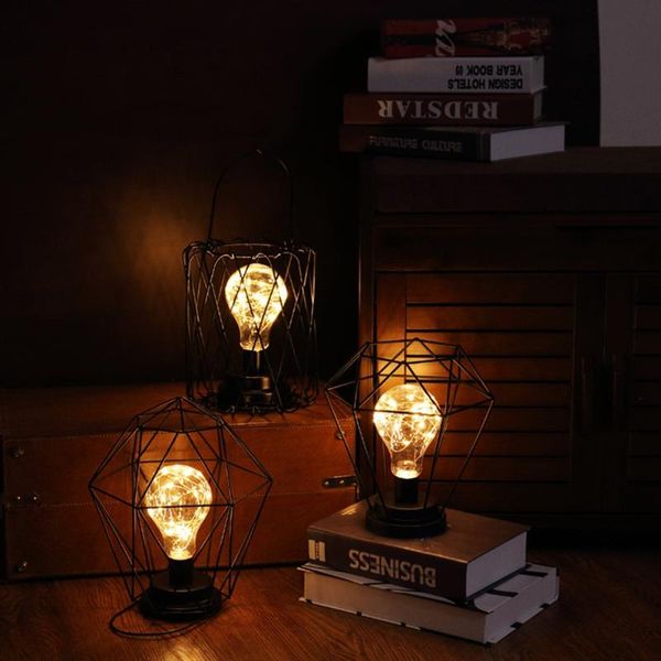 

table lamp black iron minimalist copper wire night light creative 3d vintage wrought iron lamp battery powered decorative