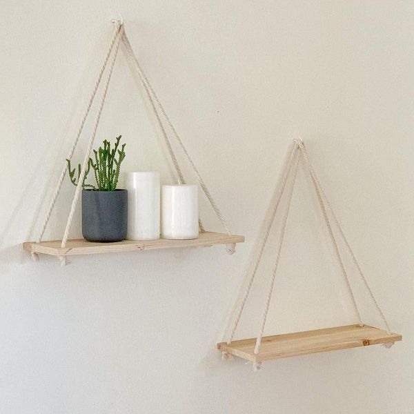 

wooden rope swing wall hanging plant flower pot tray mounted floating wall shelves nordic home decoration moredn simple design